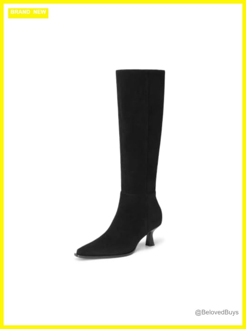 Kitten Heel Knee High Boots Pointy Toe Faux Suede Tall Zip Up Boots